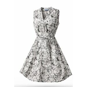 Simply Vera Vera Wang Womens Black White Floral Sleeveless Belted Dress Small